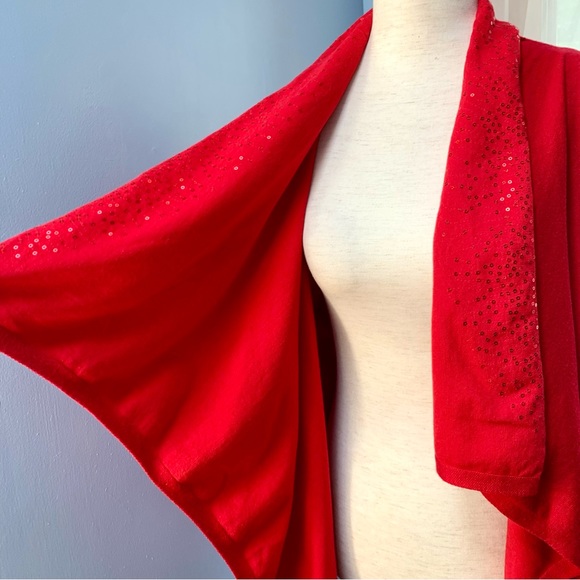 DKNY Red Open Front Sweater with Sequins - Picture 8 of 9